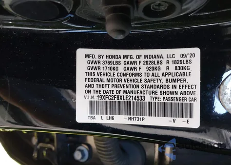 2020 Honda Civic Sport из США, поврежденный, VIN 19XFC2F8XLE214533